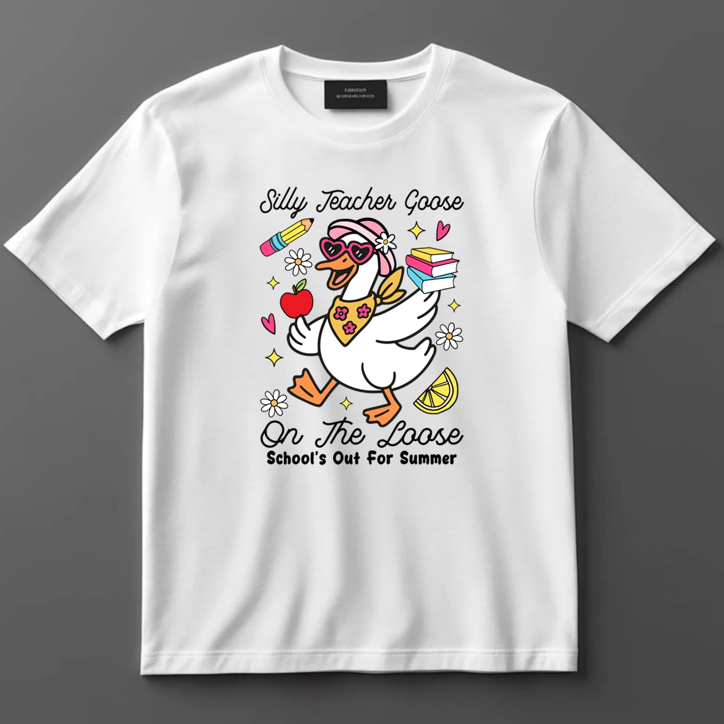School Themed DTF Transfer Iron On Heat Transfer - Ready to Press, Silly Teacher Goose DTF Transfer 9195
