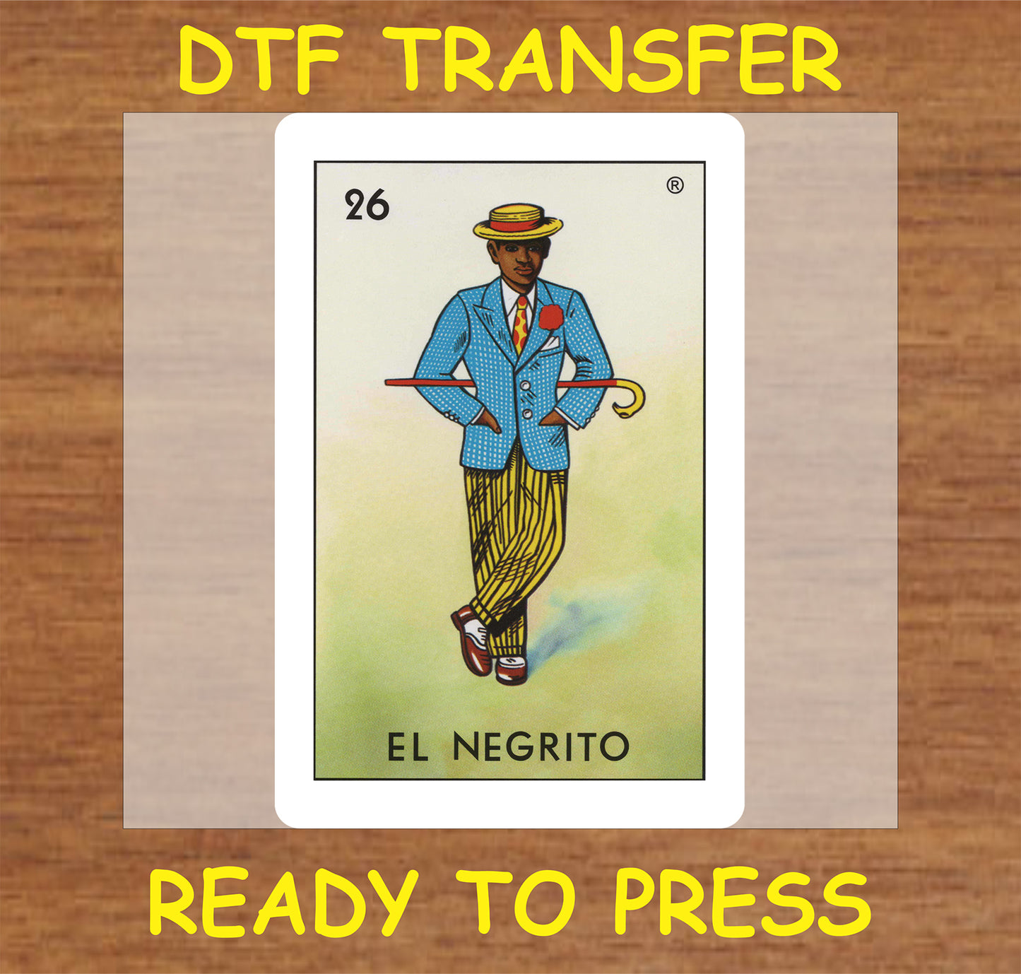 "El Negrito DTF Transfer featuring a stylish character illustration"