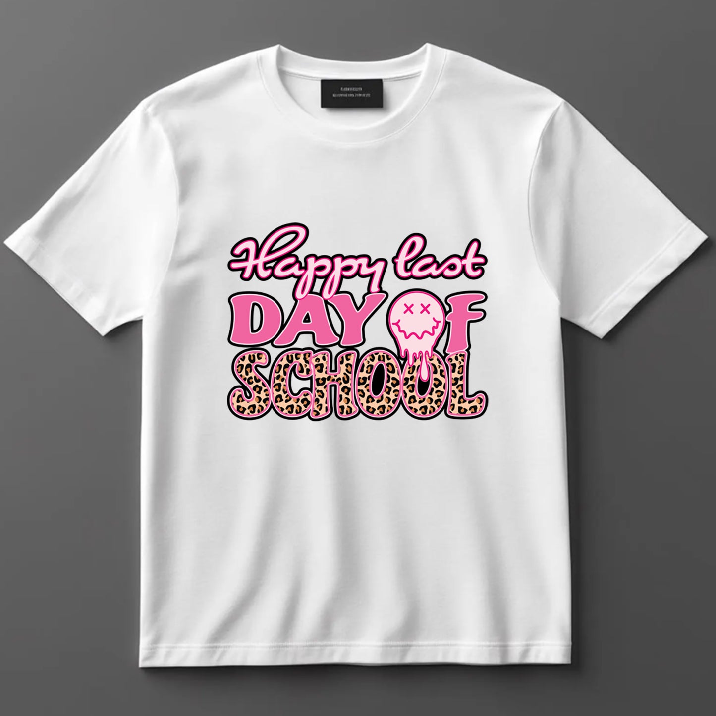 Happy Last Day Of School DTF Transfer Iron On Heat Transfer - Ready to Press, Retro Leopard Print DTF Transfer 9425