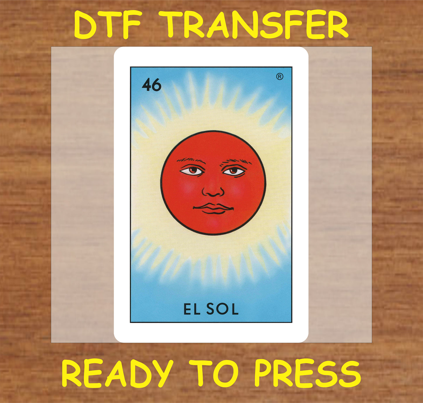 "El Sol DTF Transfer featuring a sun design"