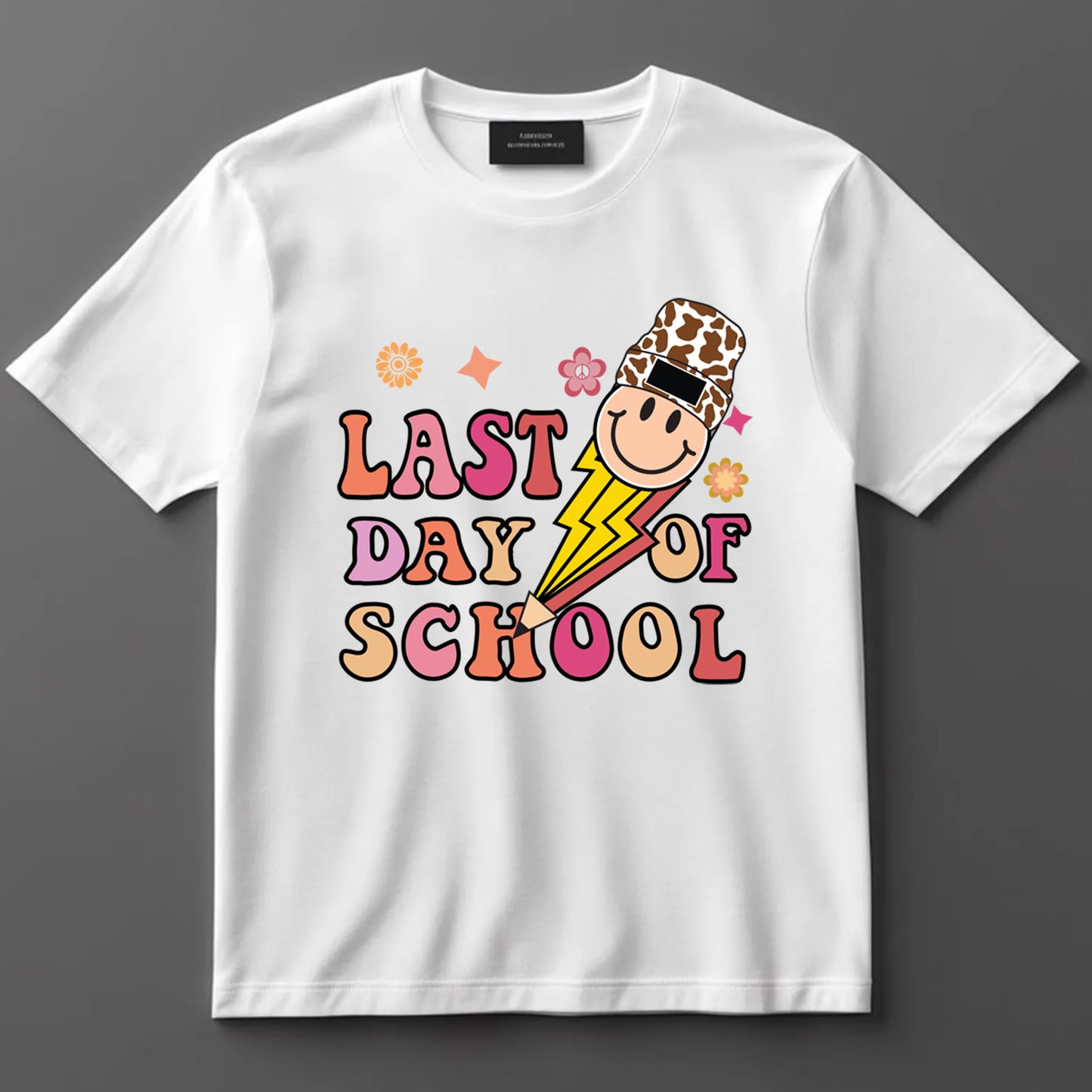 Last Day Of School DTF Transfer Iron On Heat Transfer - Ready to Press, Retro Smiley Face DTF Transfer 9748