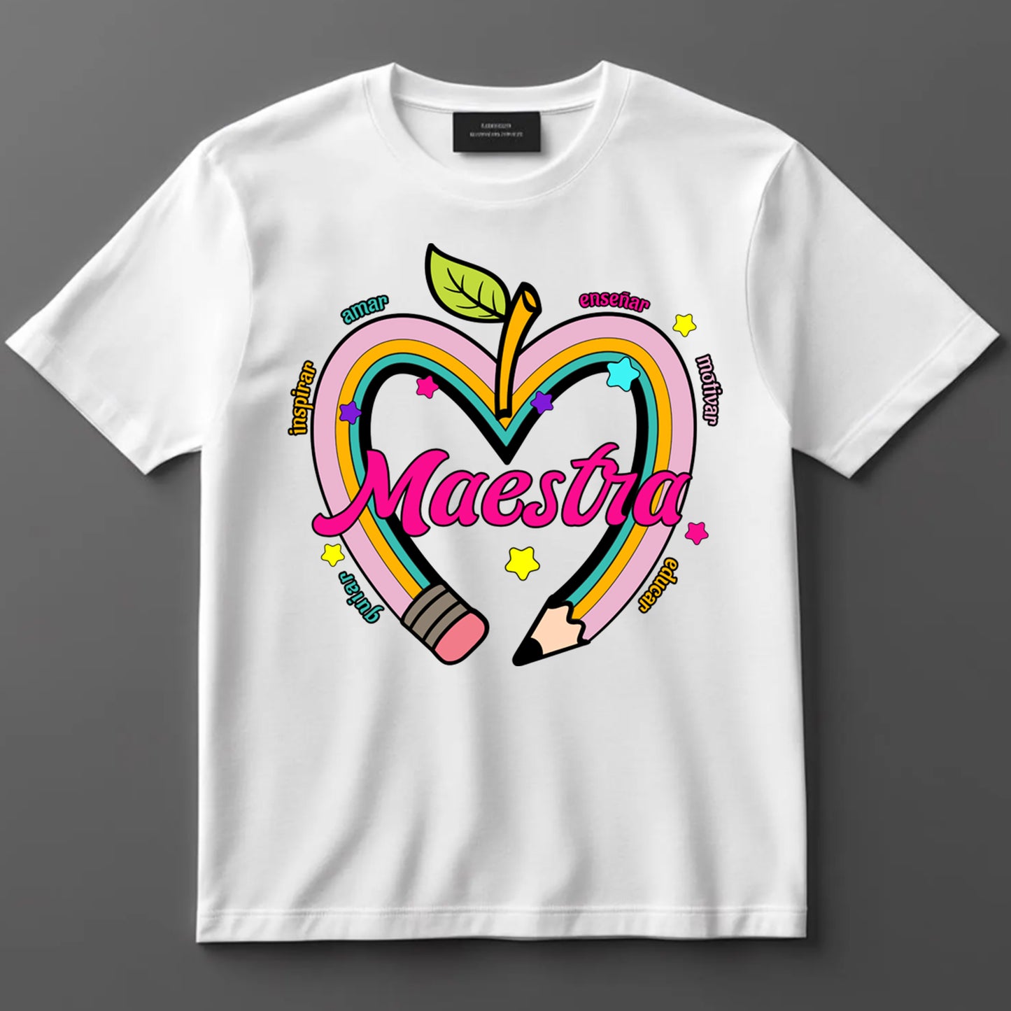 Bilingual Teacher DTF Transfer Iron On Heat Transfer - Ready to Press, Maestra Heart Apple DTF Transfer 9788