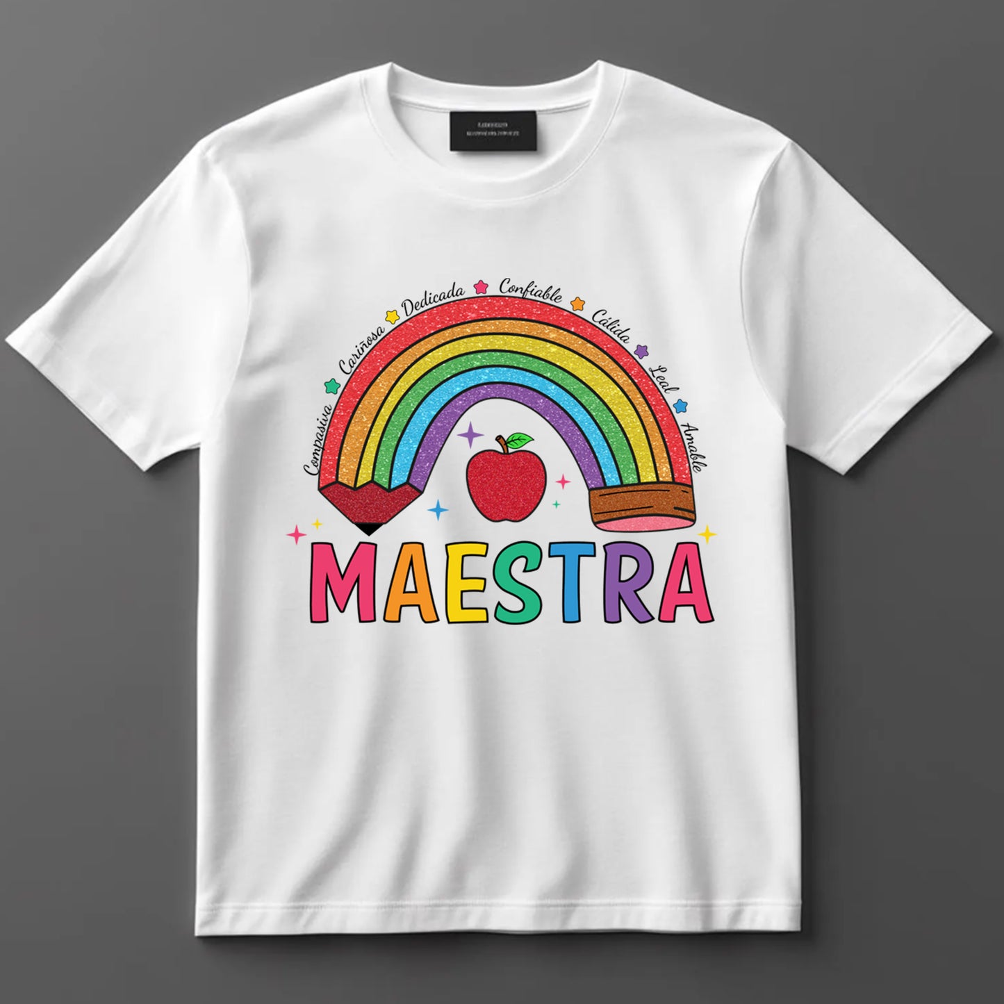 Bilingual Teacher DTF Transfer Iron On Heat Transfer - Ready to Press, Maestra Rainbow Pencil DTF Transfer 9799