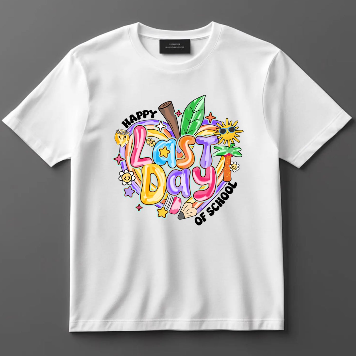 Happy Last Day Of School DTF Transfer Iron On Heat Transfer - Ready to Press, Heart Apple Pencil DTF Transfer 9891