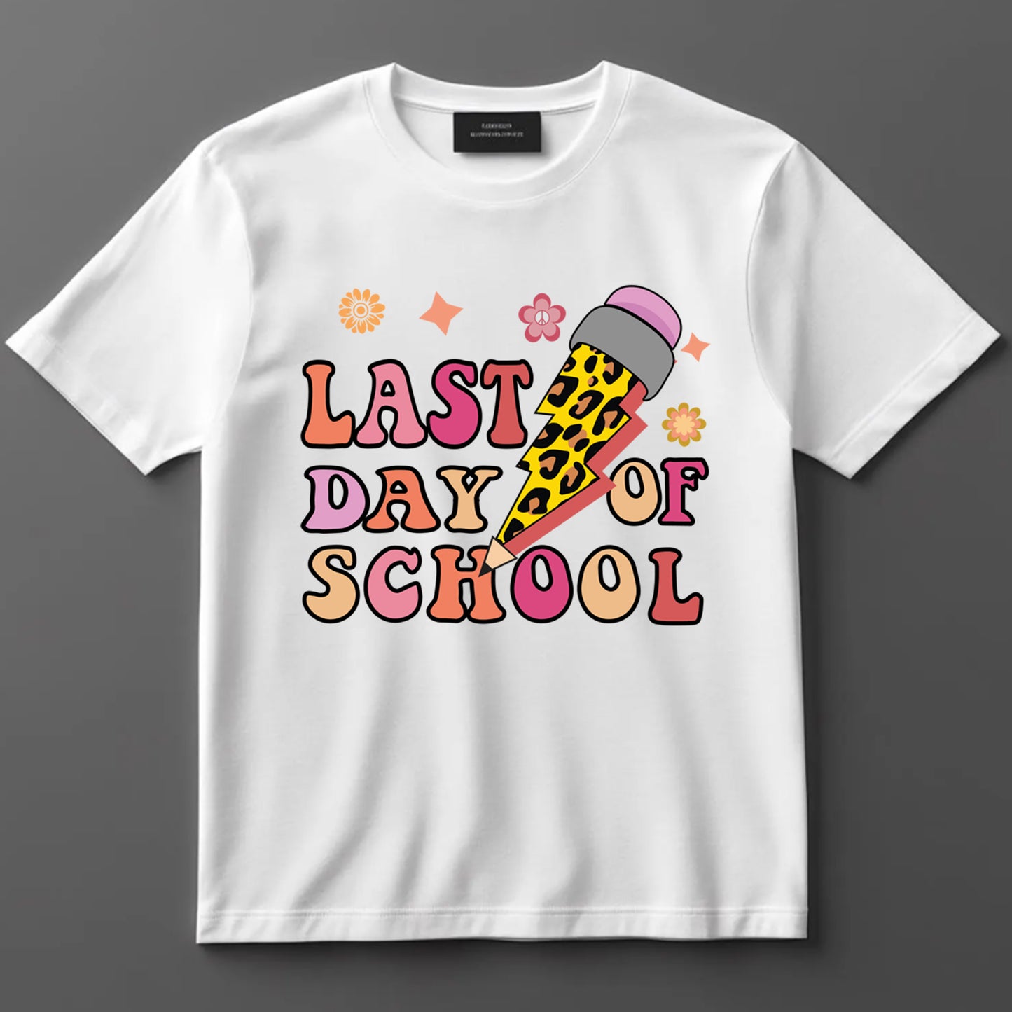Last Day Of School DTF Transfer Iron On Heat Transfer - Ready to Press, Retro Lightning Pencil DTF Transfer 9939