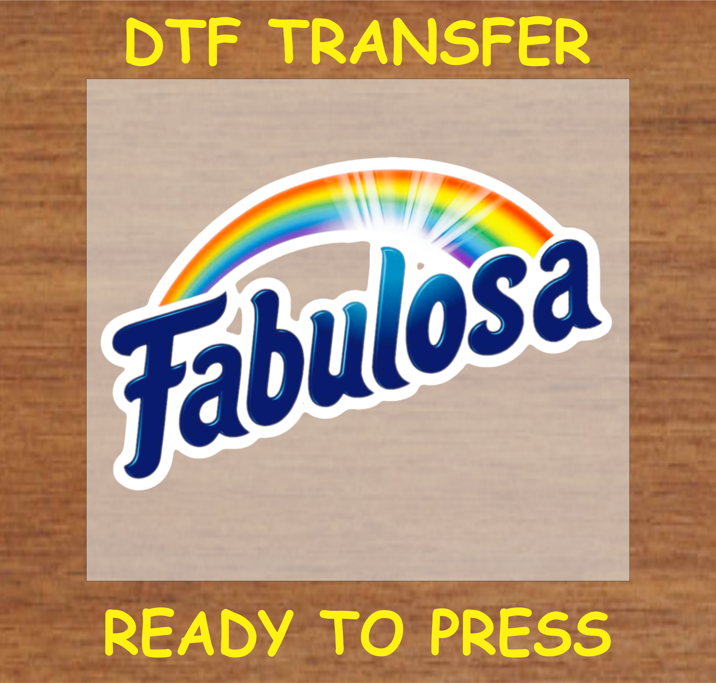 DTF transfer with rainbow design ready to press