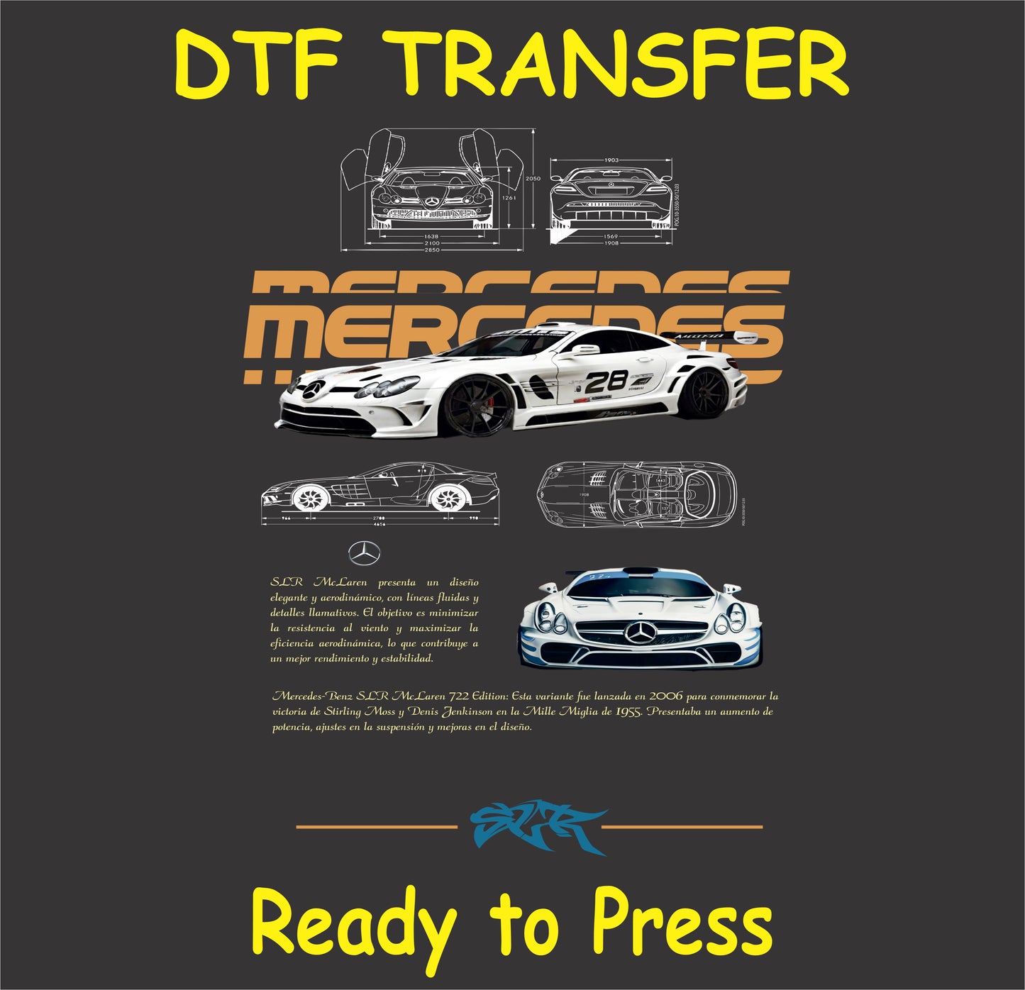 "Luxury sports car DTF transfer showcasing a sleek and dynamic design"