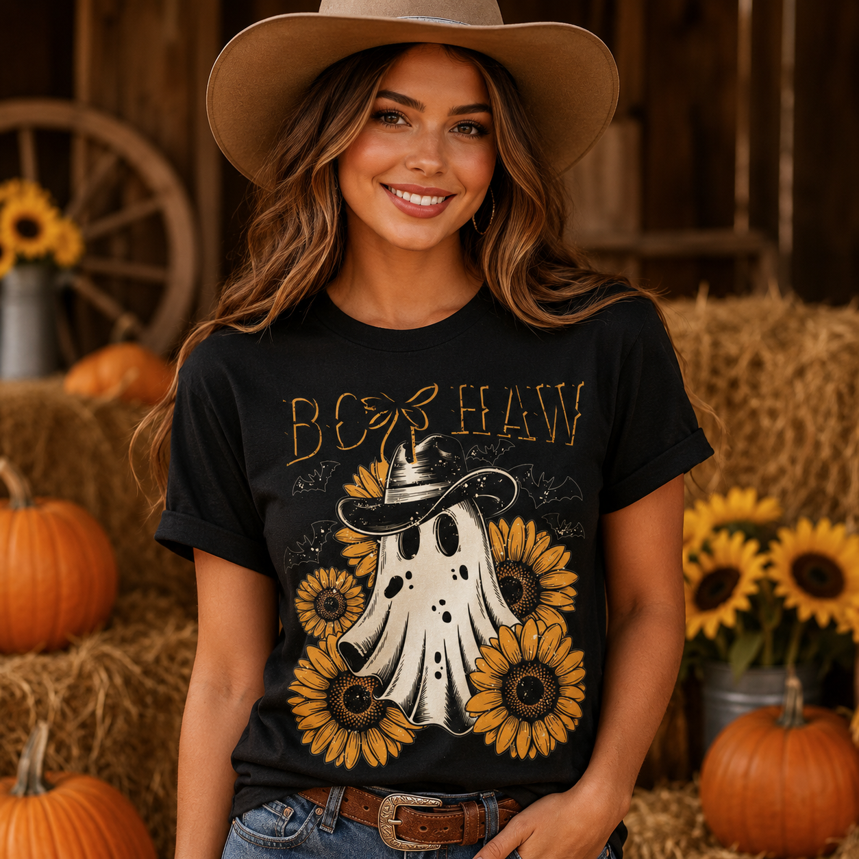 Halloween Premade DTF Gang Sheet – 10 Cute Ghost Pumpkin Floral Designs Ready to Press Iron On Heat Transfers 078