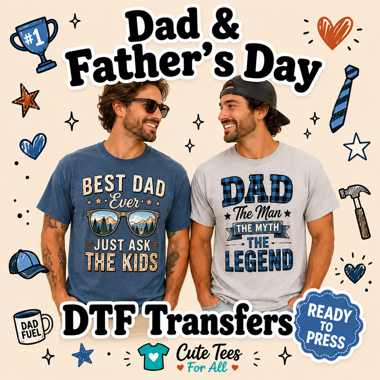 Dad and Father’s Day DTF transfers ready to press for custom shirts, dad gifts, grandpa shirts, papa shirts, and Father’s Day apparel