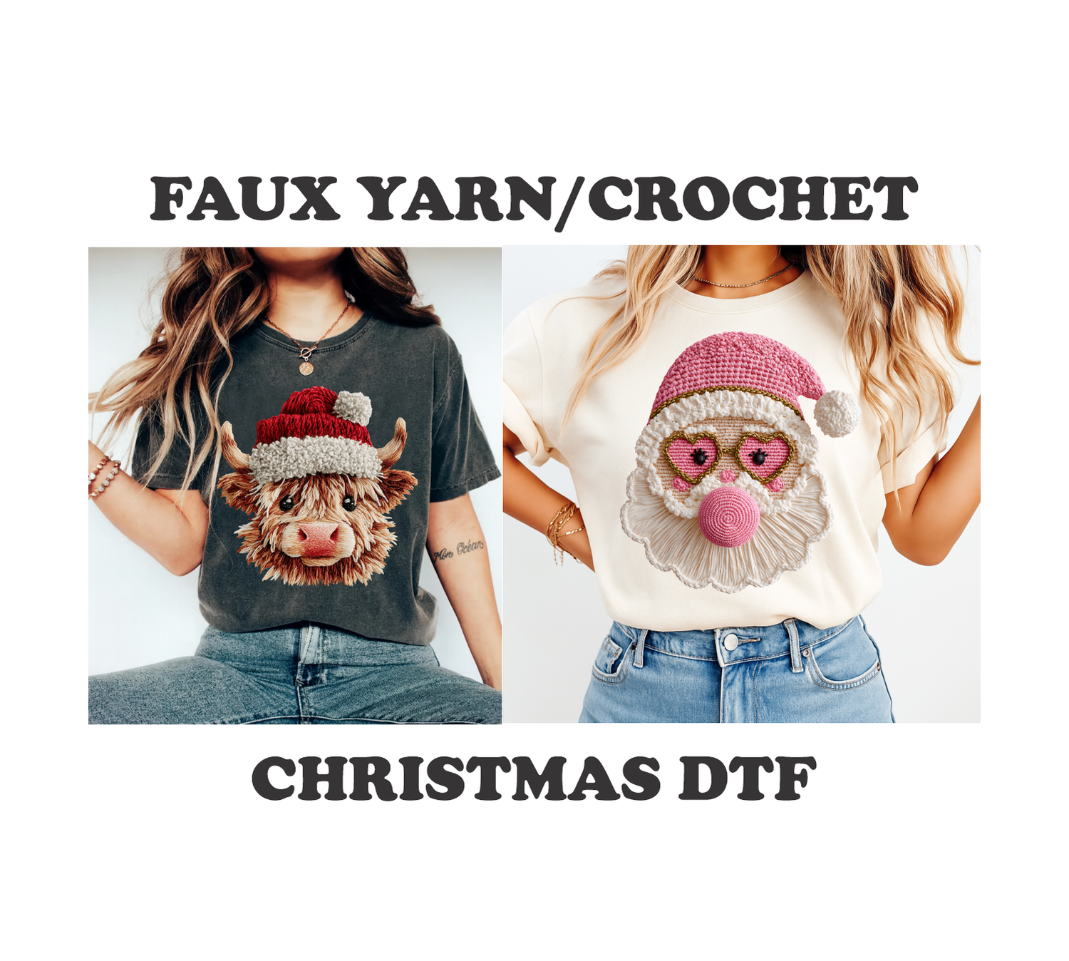 Faux Yarn & Crochet Christmas DTF Transfers