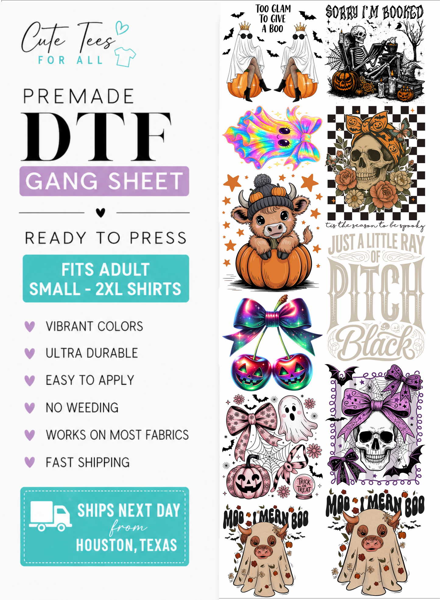 dtf gang sheet digital mock up with various halloween designs