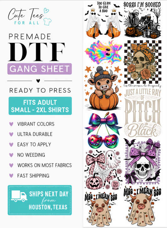 dtf gang sheet digital mock up with various halloween designs