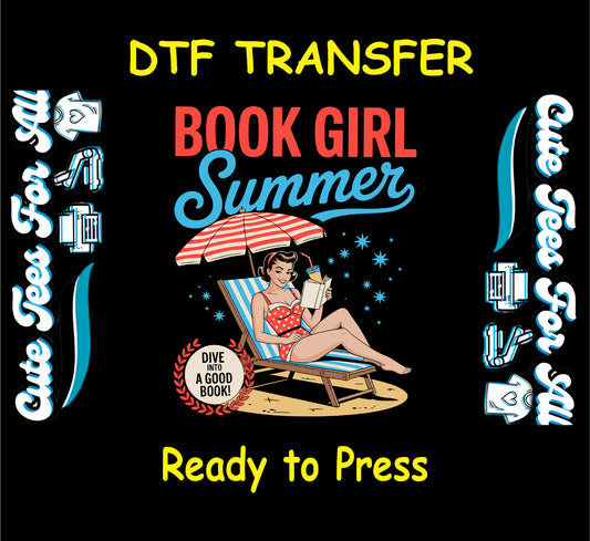 Summer DTF Transfer Iron On Heat Transfer - Ready to Press, Book Girl Summer DTF Transfer 10000