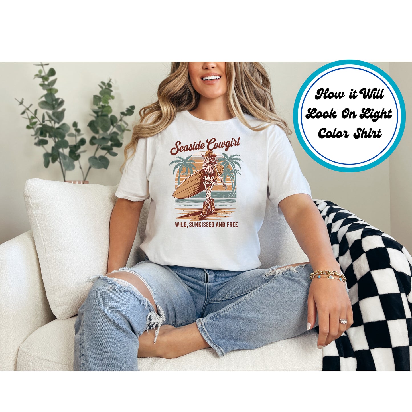 Summer DTF Transfer Iron On Heat Transfer - Ready to Press, Seaside Cowgirl DTF Transfer 10004