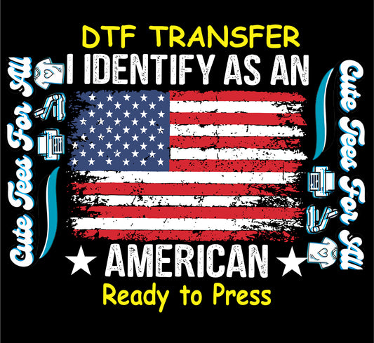 Distressed American flag with text I Identify As An American.