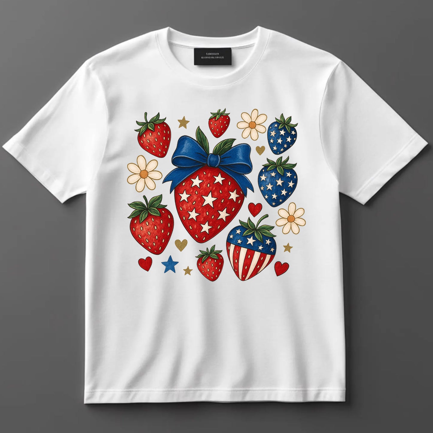 4th Of July DTF Transfer Iron On Heat Transfer - Ready to Press, Patriotic Strawberry DTF Transfer 10034