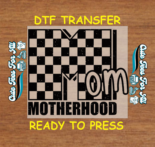 Black checkerboard Mom and Motherhood DTF transfer.