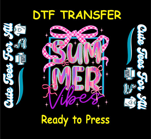 Pink and purple Summer Vibes text with checkered bow and sparkle accents.