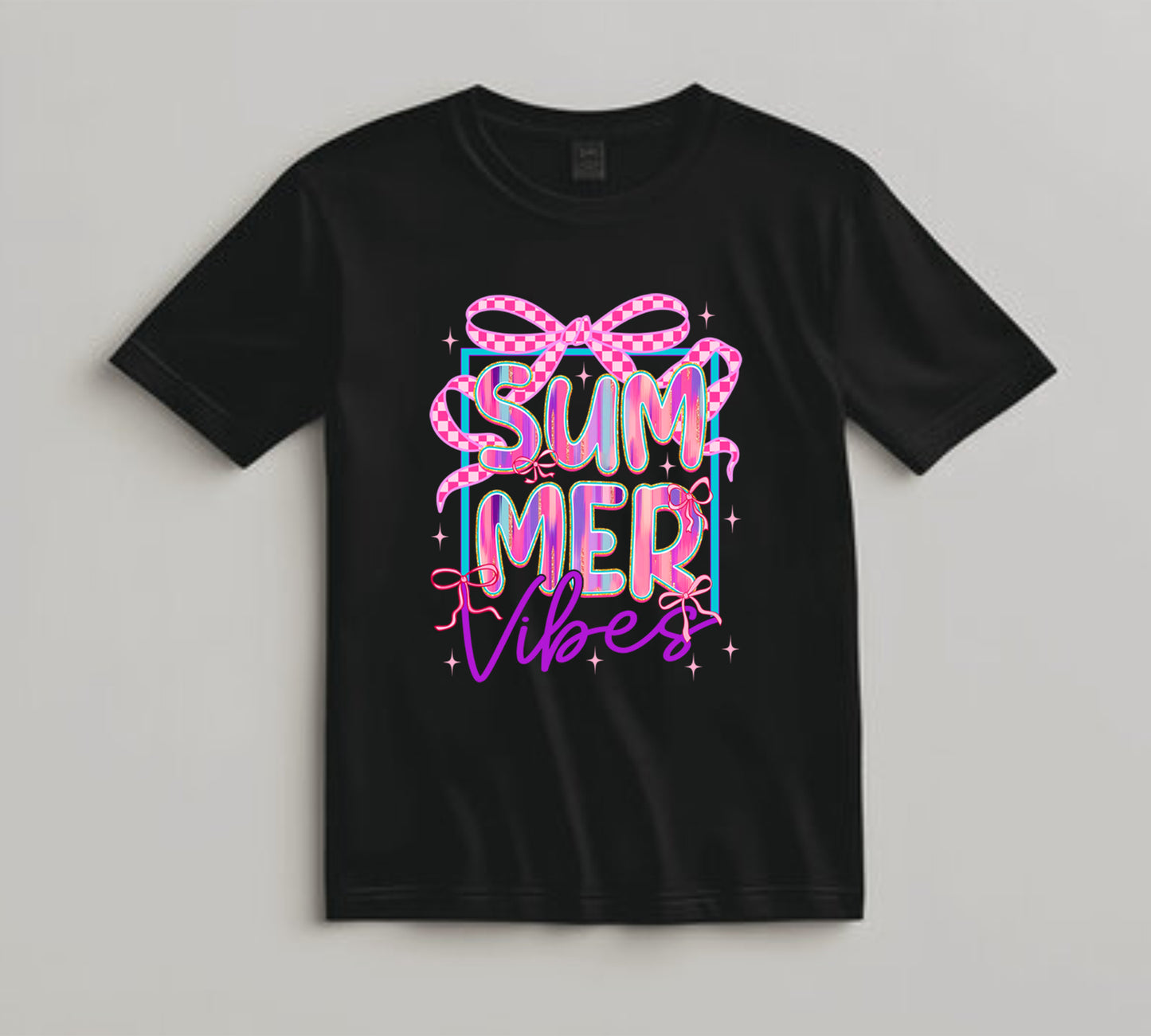 Summer DTF Transfer Iron On Heat Transfer - Ready to Press, Summer Vibes Pink Bow DTF Transfer 10061