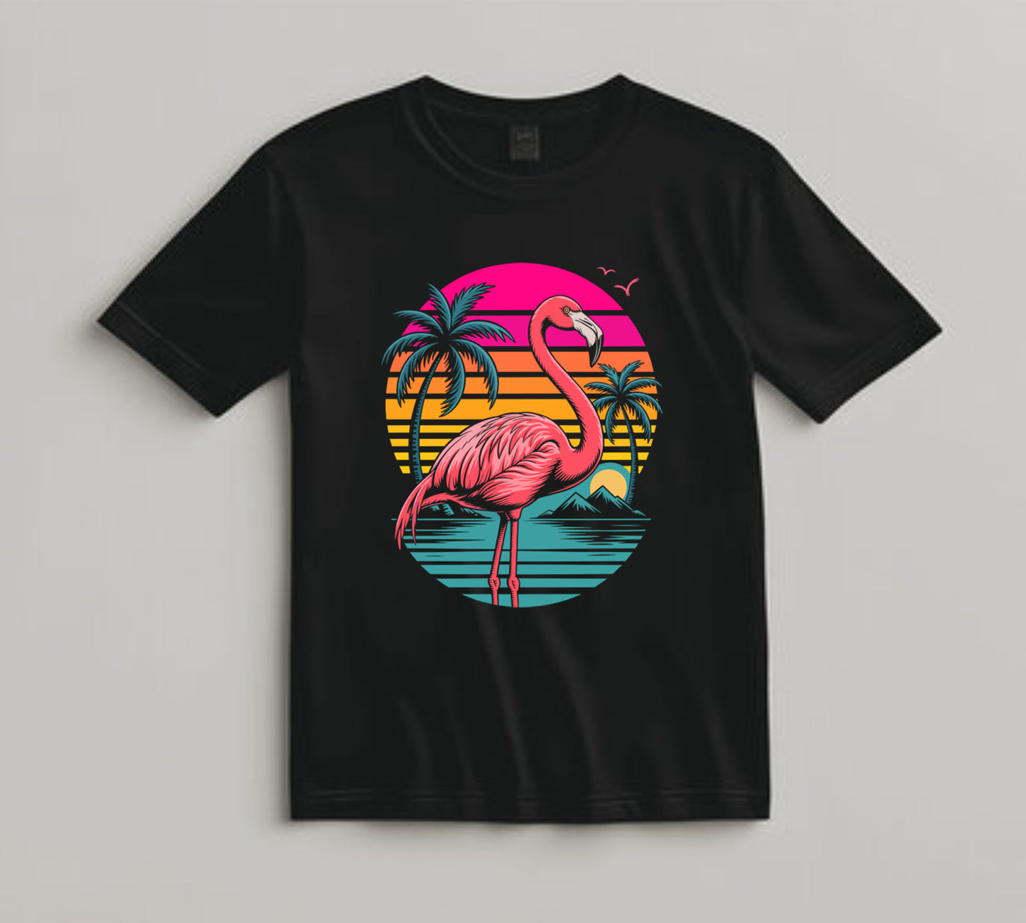 Summer DTF Transfer Iron On Heat Transfer - Ready to Press, Retro Flamingo Sunset DTF Transfer 10064