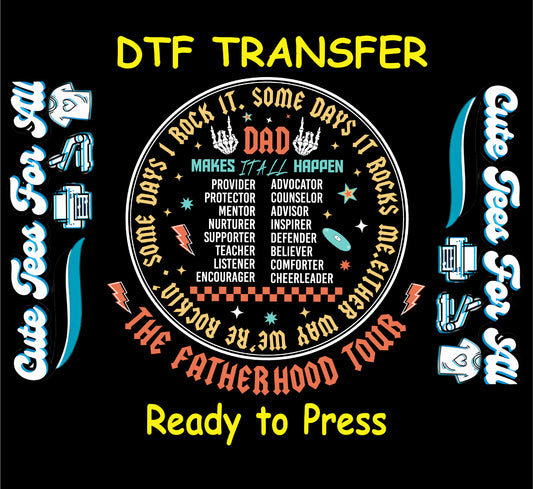 Dad DTF Transfer Iron On Heat Transfer - Ready to Press, Rock-Inspired Fatherhood DTF Transfer 10188