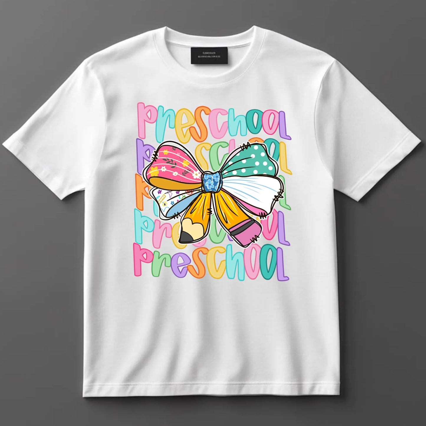 Back to School DTF Transfer Iron On Heat Transfer - Ready to Press, Preschool Multicolor Bow DTF Transfer 10321