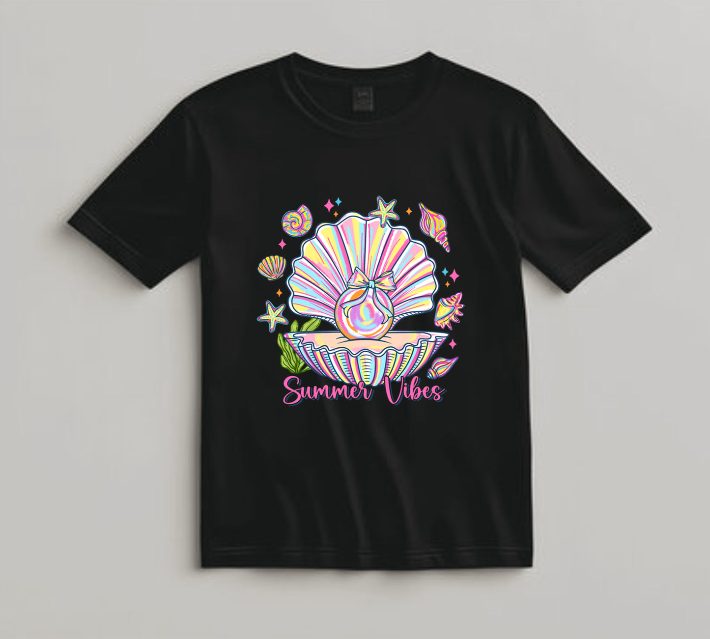 Summer DTF Transfer Iron On Heat Transfer - Ready to Press, Summer Vibes Seashell DTF Transfer 10354