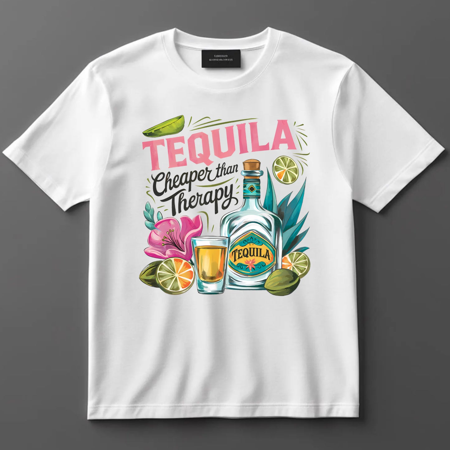 Summer DTF Transfer Iron On Heat Transfer - Ready to Press, Tequila Cheaper Than Therapy DTF Transfer 10368