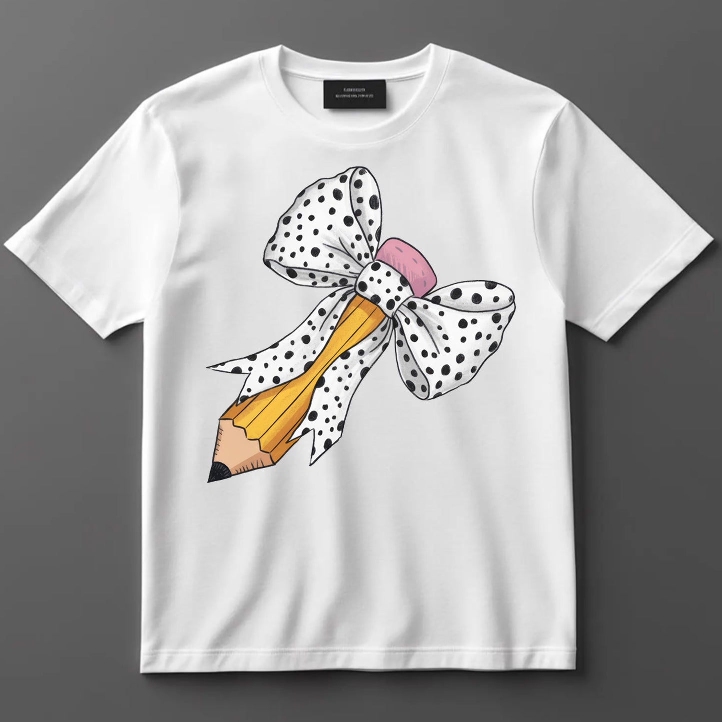Back to School DTF Transfer Iron On Heat Transfer - Ready to Press, Polka Dot Bow Pencil DTF Transfer 10391