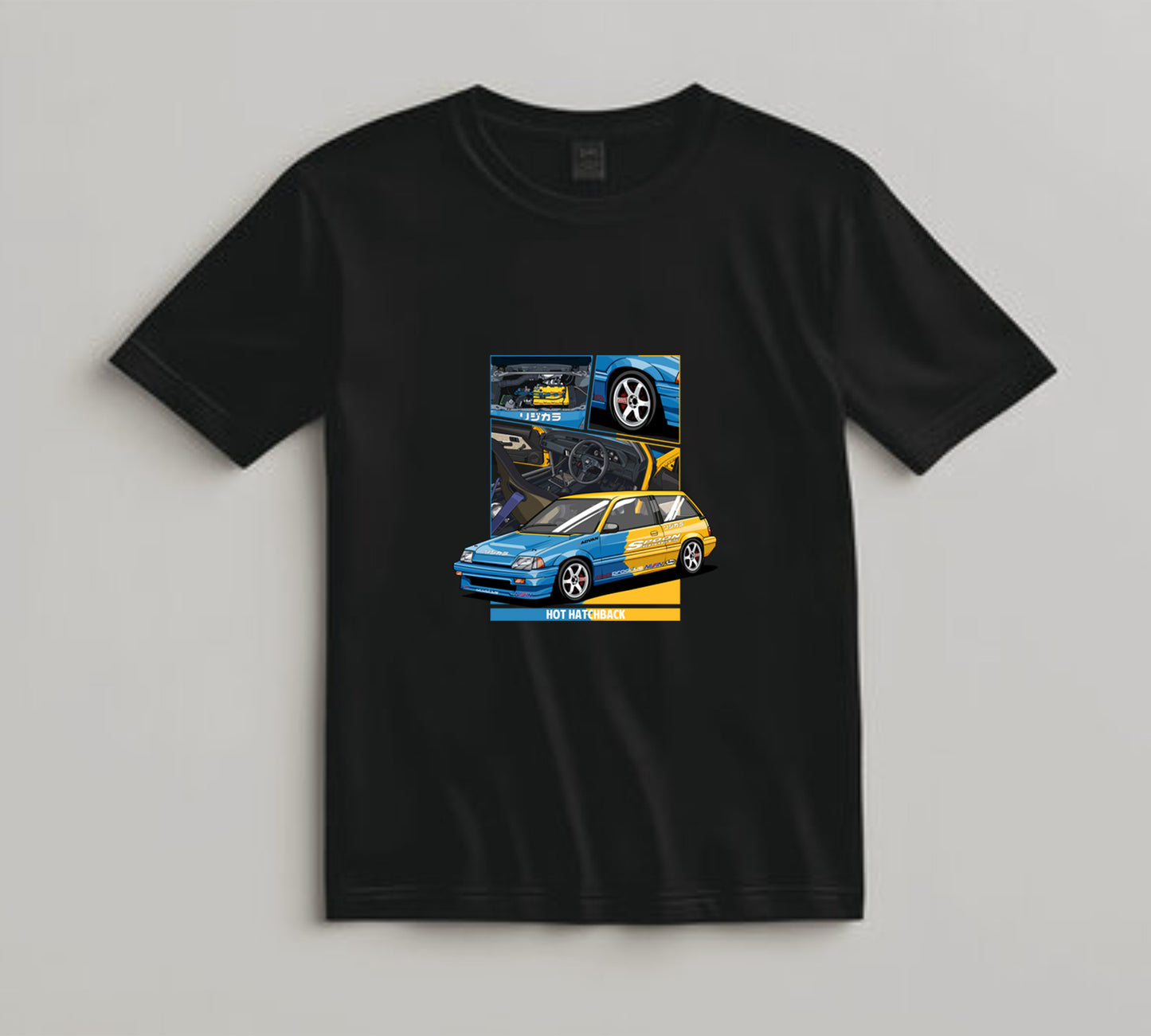 Jdm Car DTF Transfer Iron On Heat Transfer - Ready to Press, Yellow and Blue Hot Hatchback DTF Transfer 10471