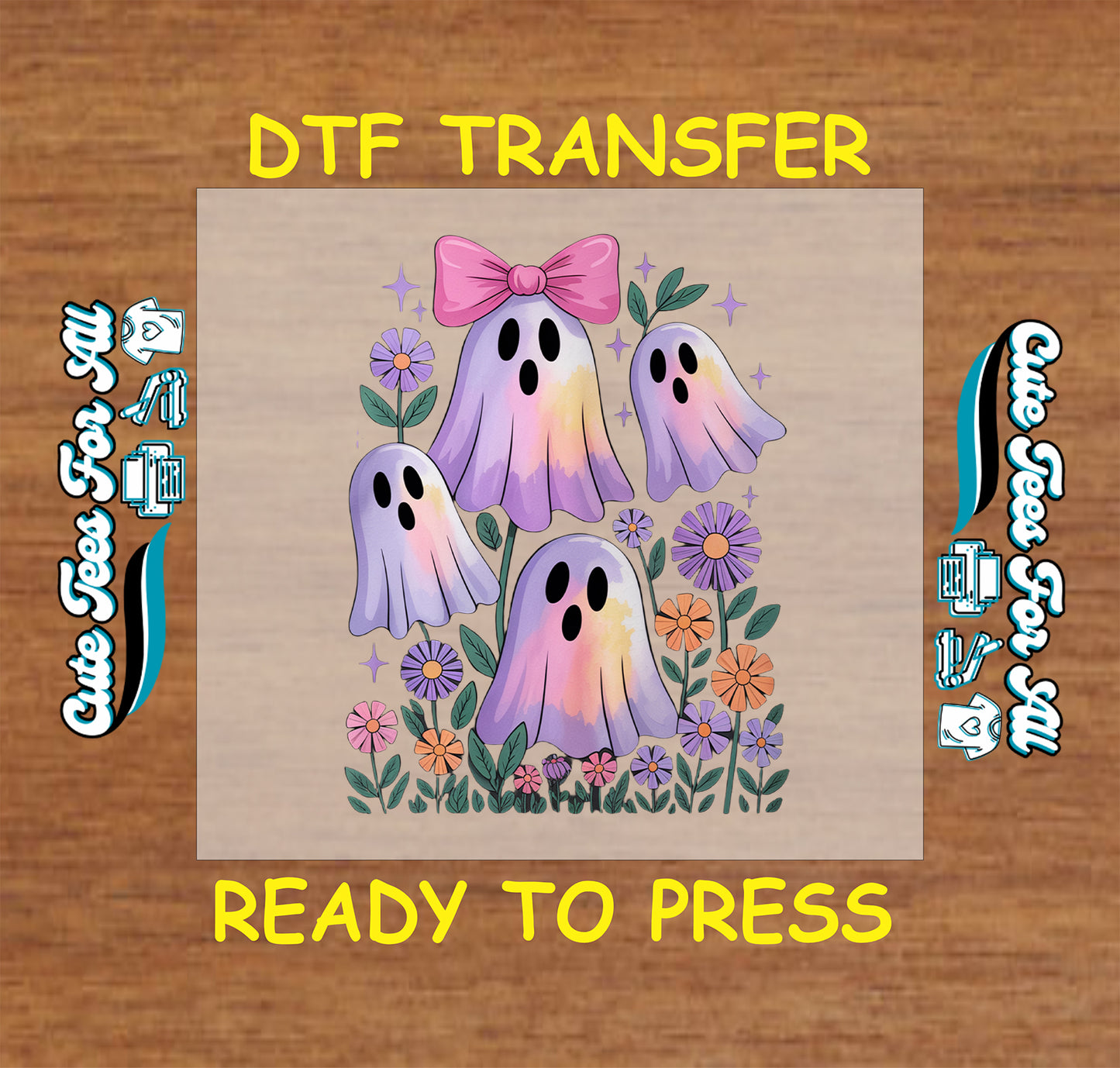 Pastel ghosts with bow and flowers Halloween DTF transfer ready to press

