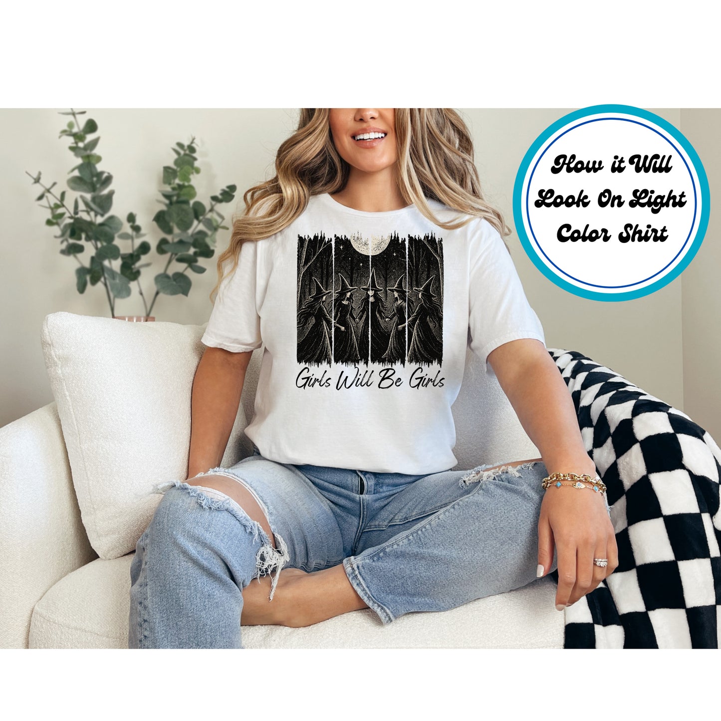Halloween DTF Transfer Iron On Heat Transfer Witches Moon Girls Will Be Girls - Ready to Press Design 10694