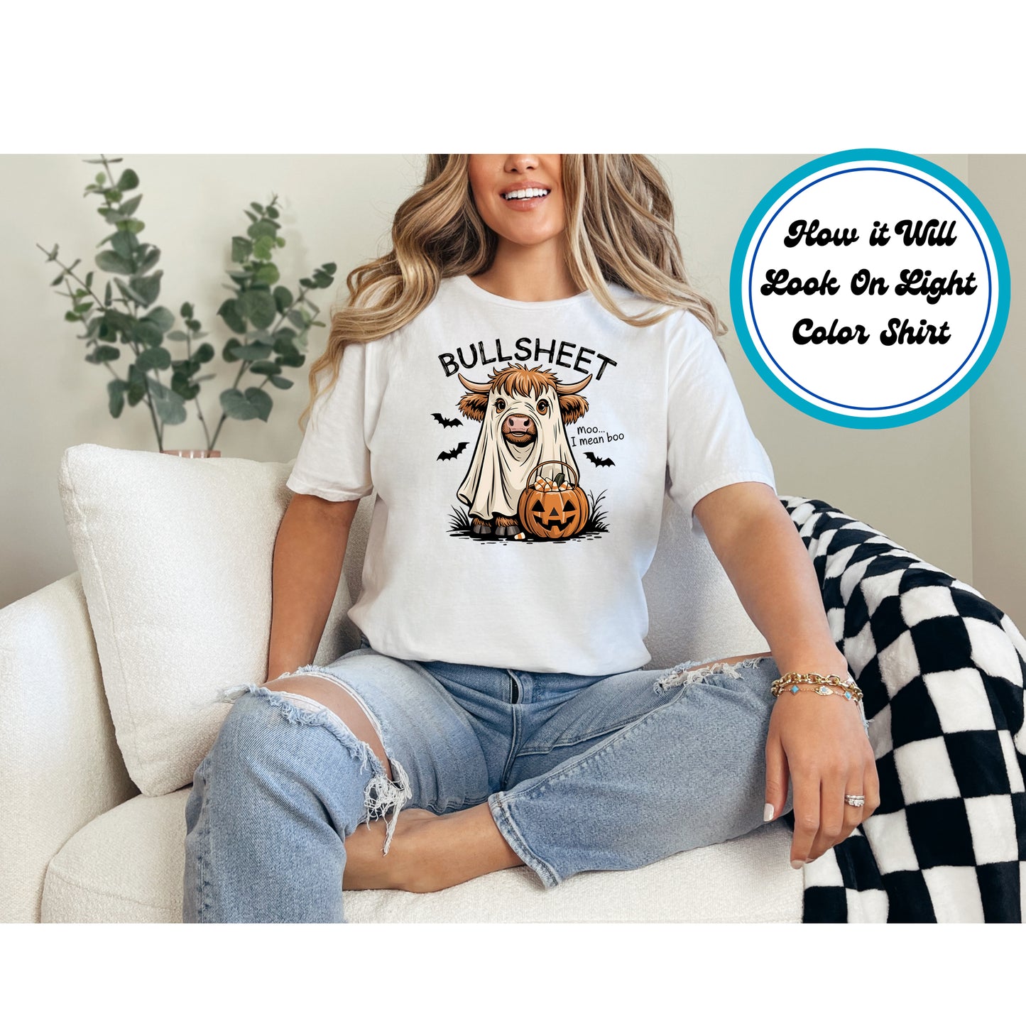 Halloween DTF Transfer Iron On Heat Transfer Funny Highland Cow Bullsheets Ghost Design- Ready to Press DTF Transfer 10725