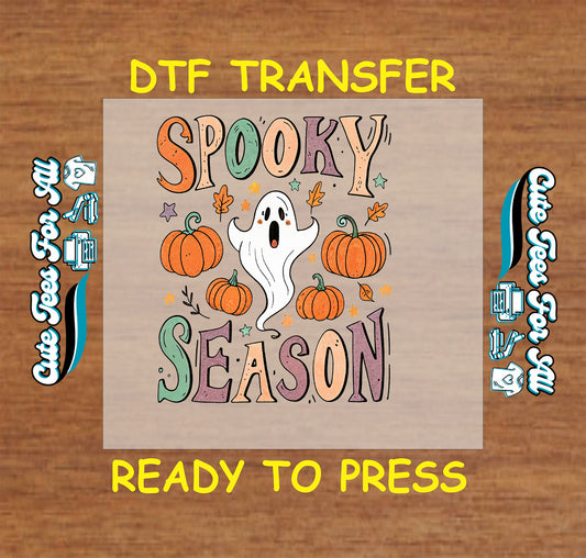 Halloween DTF Transfer Iron On Heat Transfer Ghost Pumpkins Colorful Fall Vibes Ready to Press DTF Design 10737