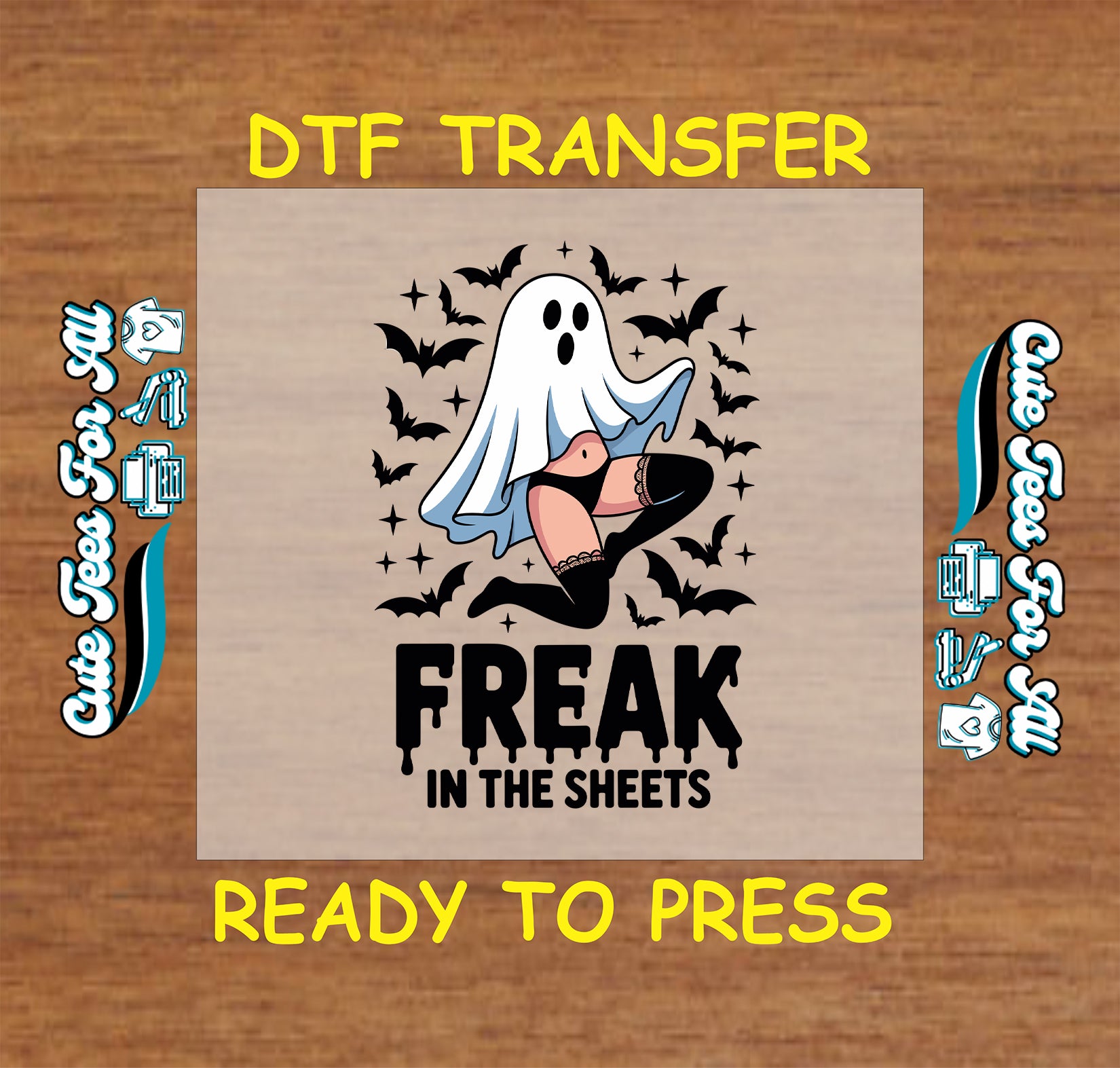 Freak in the Sheets ghost with bats and sparkles ready to press dtf

