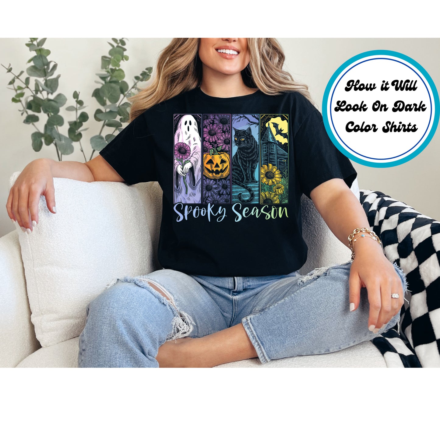 Ghost, Cat, Pumpkin and Haunted House Halloween DTF Transfer – Ready to Press DTF Iron On Heat Transfer 10867