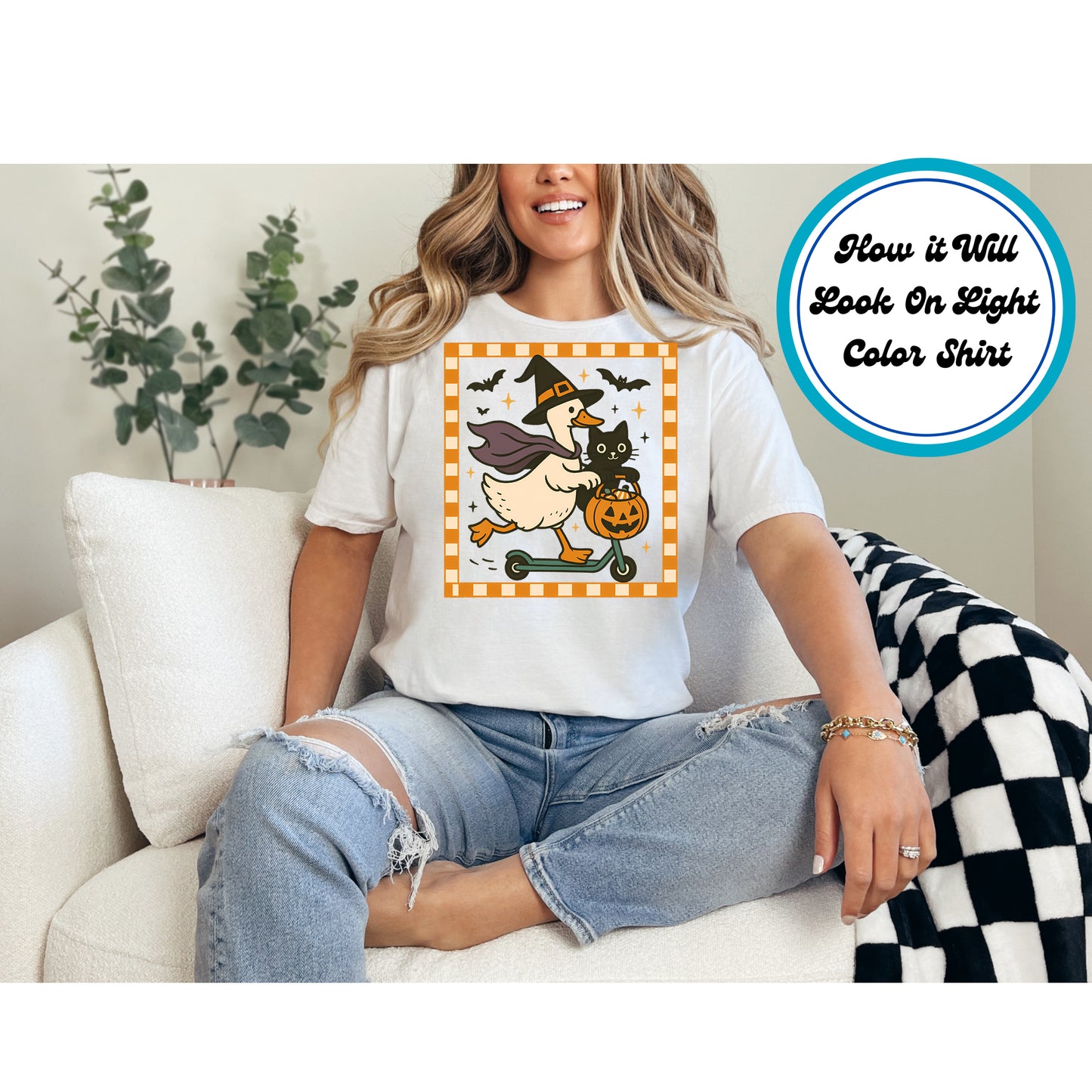 Witch Duck on Scooter Halloween DTF Transfer – Ready to Press DTF Iron On Heat Transfer 10869