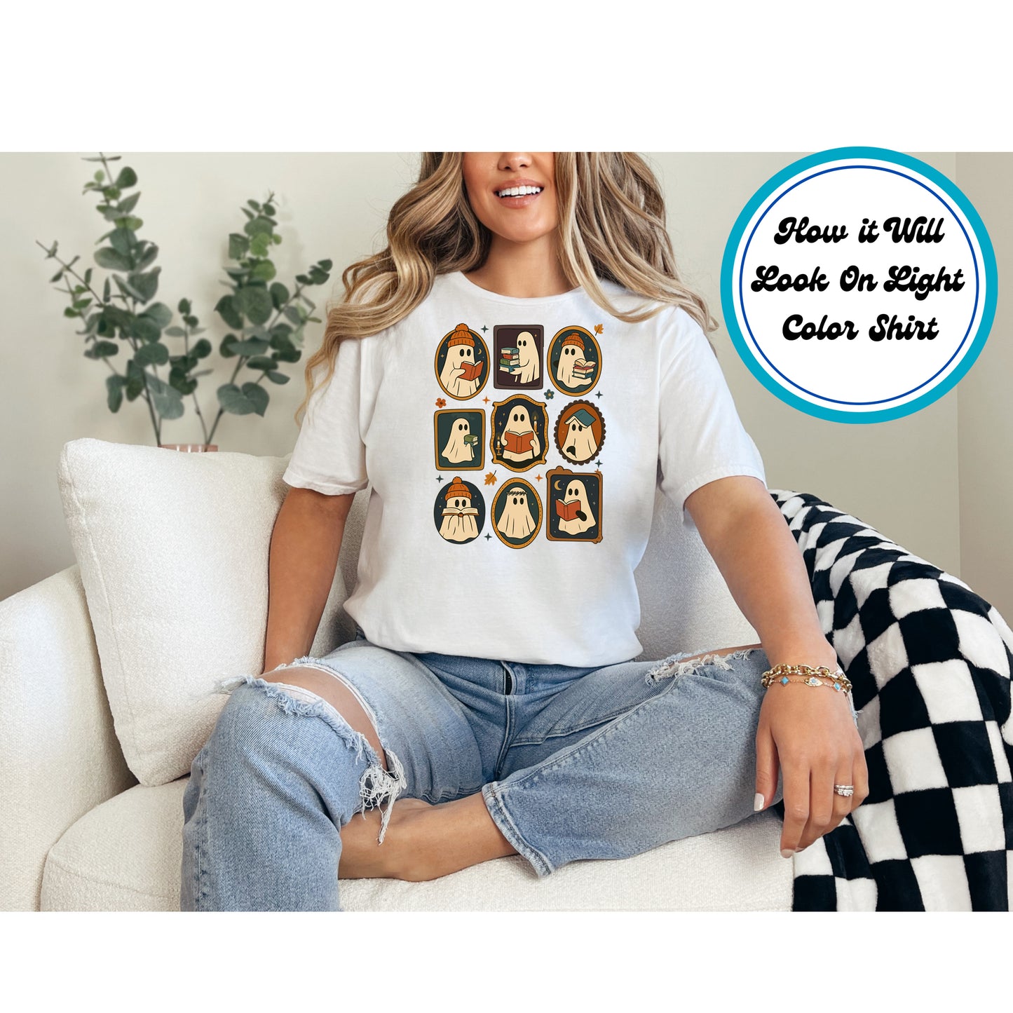 Cozy Ghosts Reading Books Halloween DTF Transfer – Ready to Press DTF Iron On Heat Transfer 10874