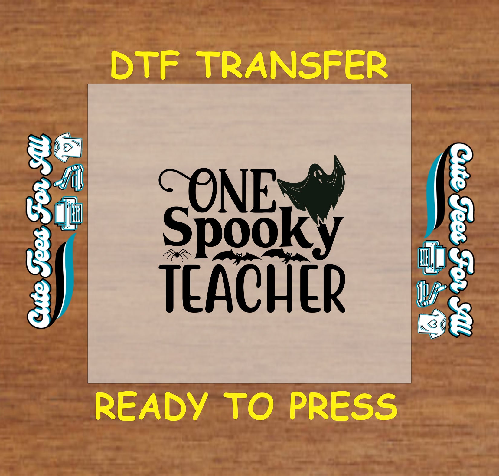 ready to press dtf transfer with one spooky teacher text ghost bats and spiders

