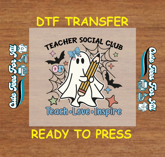 ready to press dtf transfer ghost with pencil halloween teacher club stars and bats

