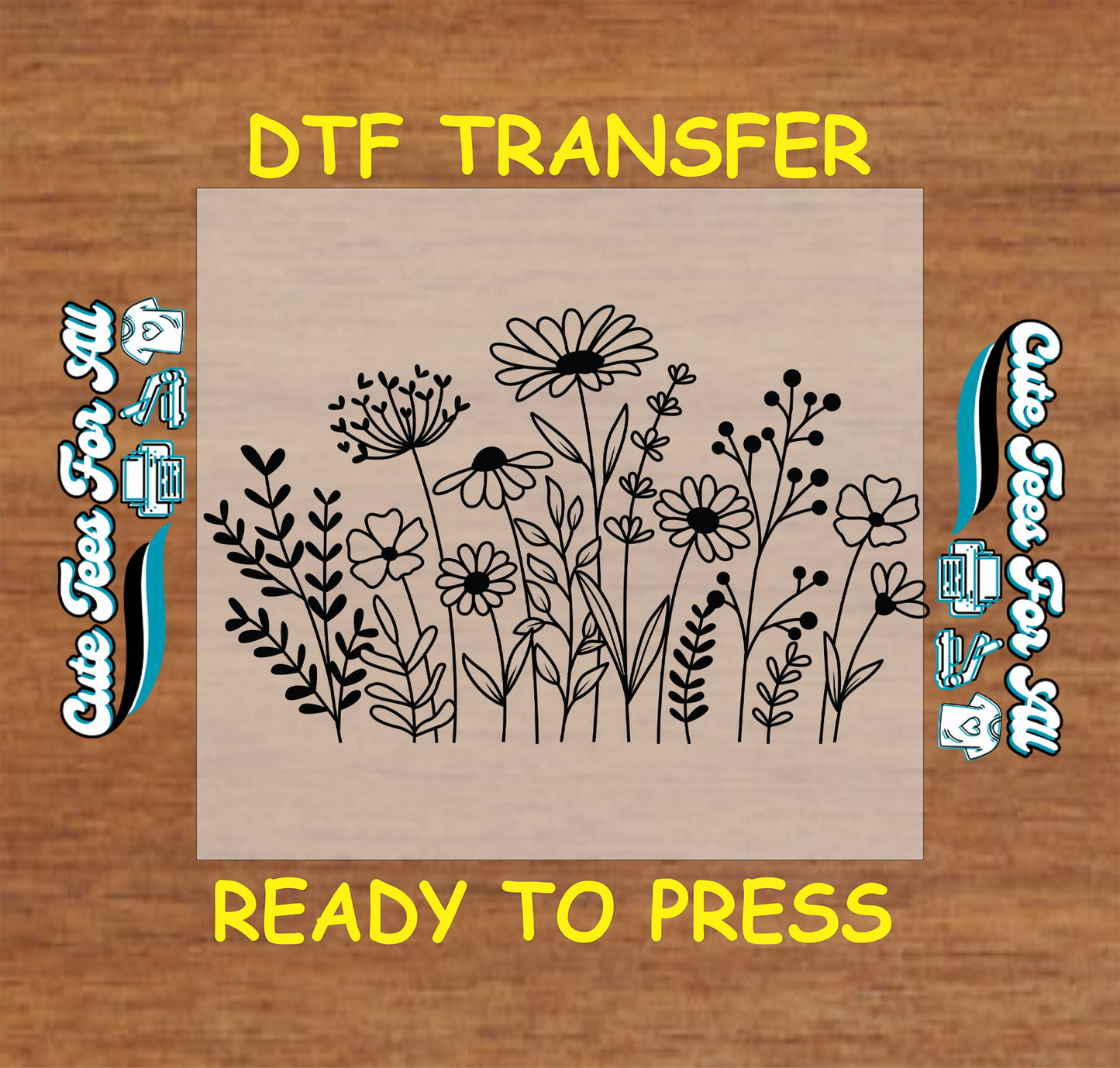 Wildflower silhouette ready to press dtf transfer featuring assorted botanical outlines

