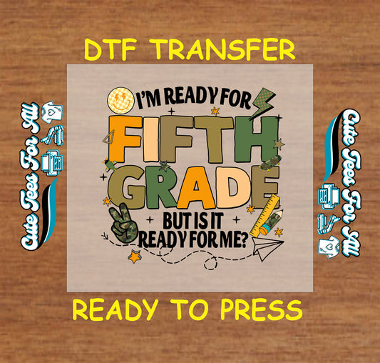 Fifth Grade ready to press dtf transfer with playful lettering and school icons

