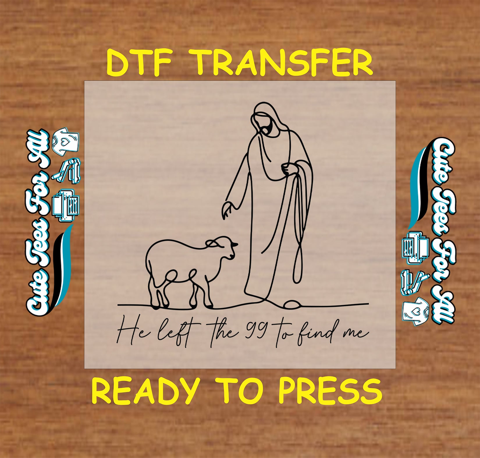 Minimalist shepherd and sheep faith-based ready to press dtf transfer with spiritual quote for DIY shirts

