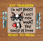 Funny Dog DTF Transfer – Sarcastic Boston Terrier Coffee Graphic Ready to Press Iron on Heat Transfer DIY Shirts 11029