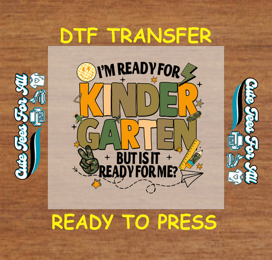 Kindergarten dtf transfer with peace sign, school icons, and playful lettering ready to press

