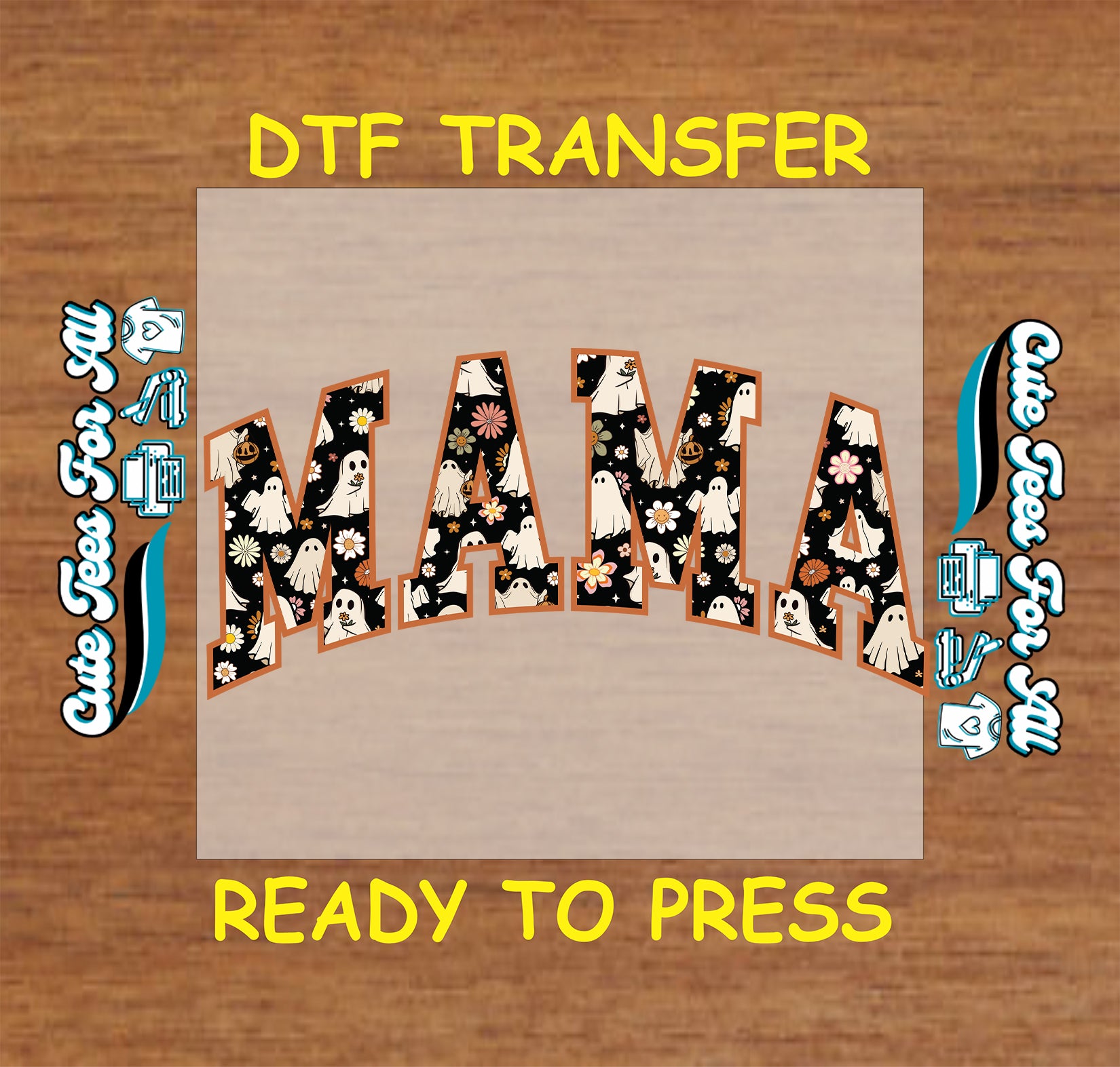 Halloween ghost and floral themed MAMA ready to press dtf transfer


