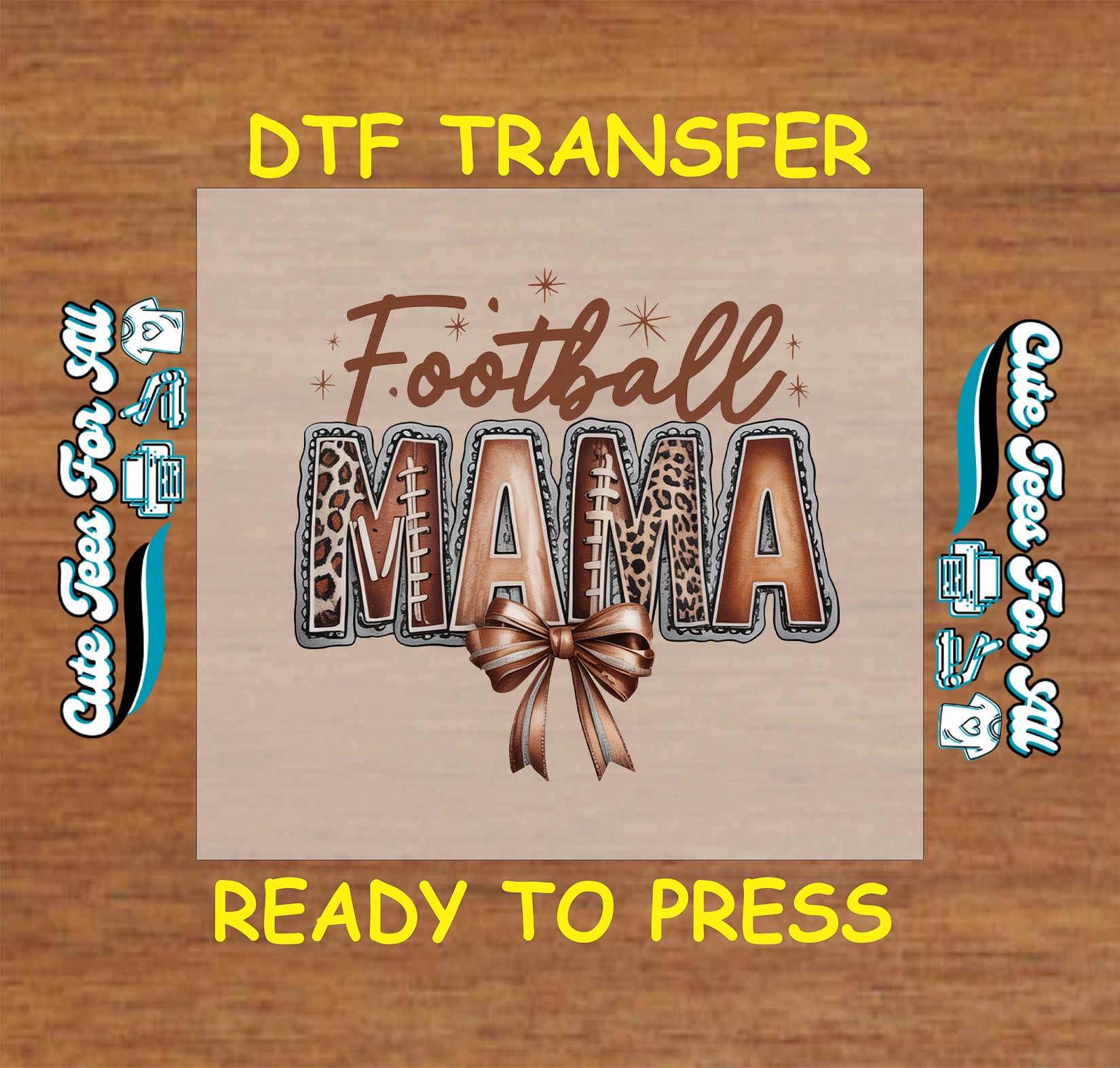 Football leopard print mama ready to press dtf transfer with bow



