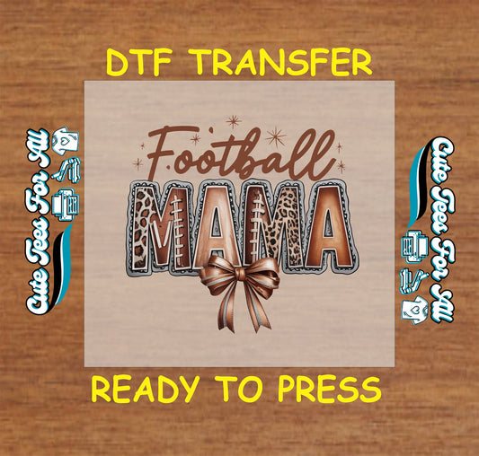 Football leopard print mama ready to press dtf transfer with bow



