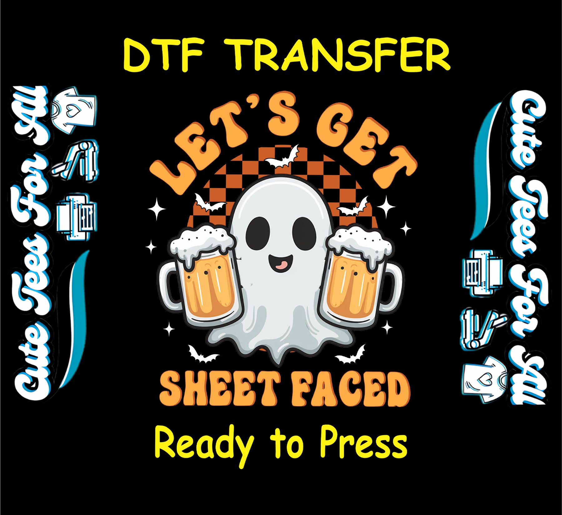 funny halloween ghost with beer mugs ready to press dtf transfer for diy shirts

