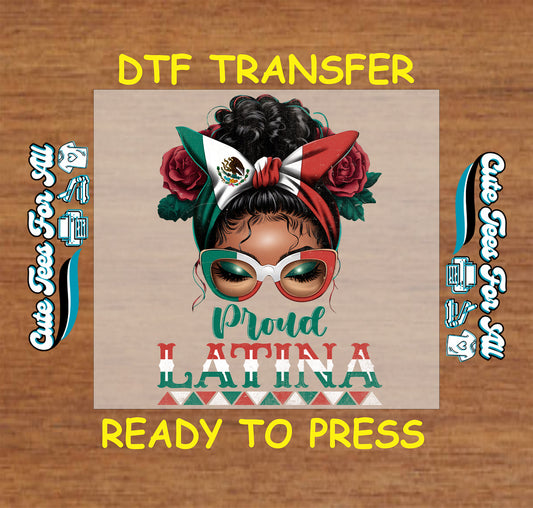 Proud Latina ready to press dtf transfer with Mexico flag headwrap for DIY shirts

